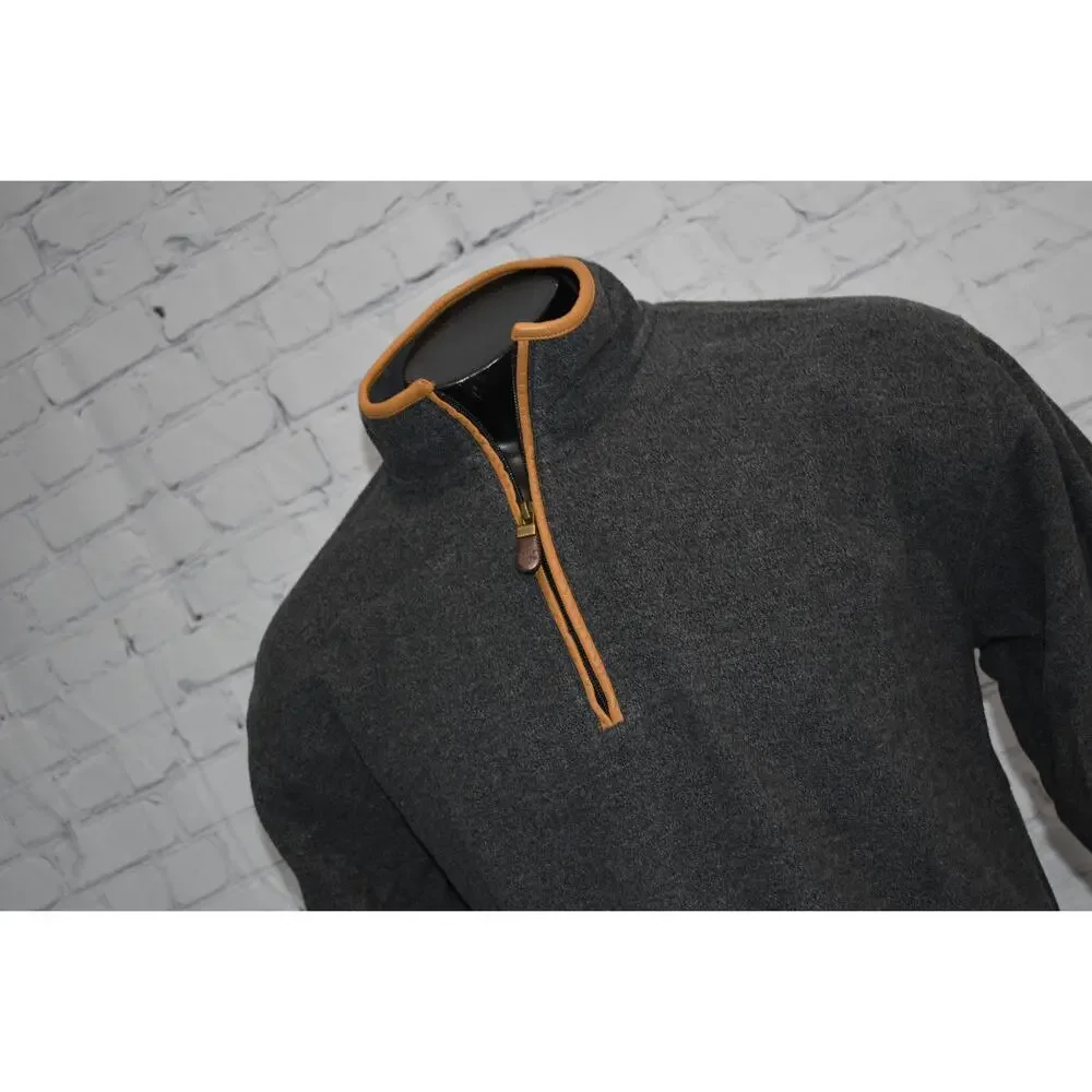 Orvis Charcoal Gray Quarter-Zip Sweater with Tan Elbow Patches